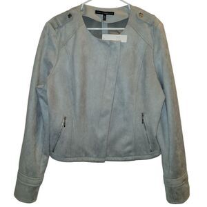 White House Black Market Womens Grey Faux Suede Moto Jacket Size XL NWT